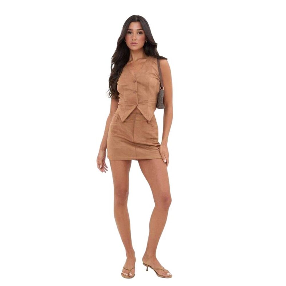 I Saw It First Unisex Adult Suede Fitted Sleeveless Vest / Brown
